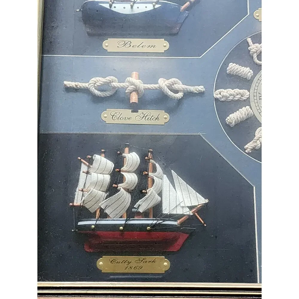 Vtg Decorative Wall Clock Nautical Knots Marine Ships Sailboat Glass Shadow Box